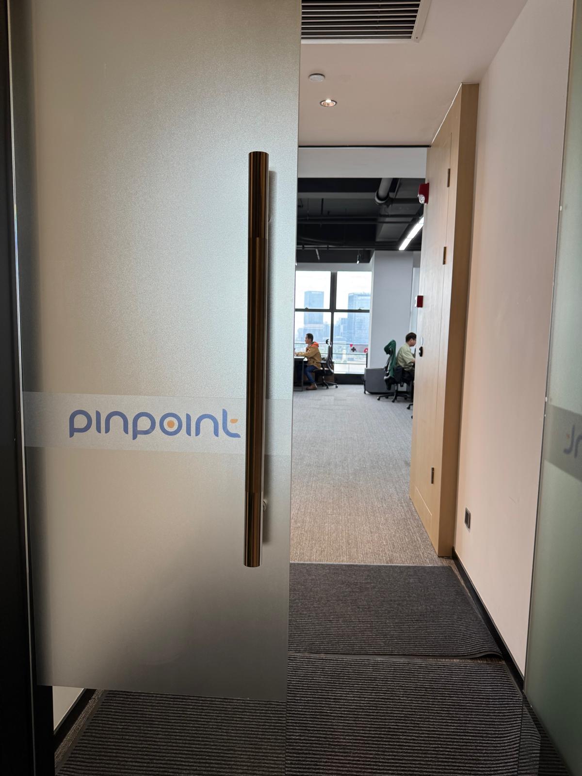 Entrance to Pinpoint's China office with the Pinpoint logo